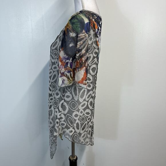 LV Collection Top Tunic size Small Navy Artsy Sheer Mountains Peasant Boutique - Picture 7 of 9